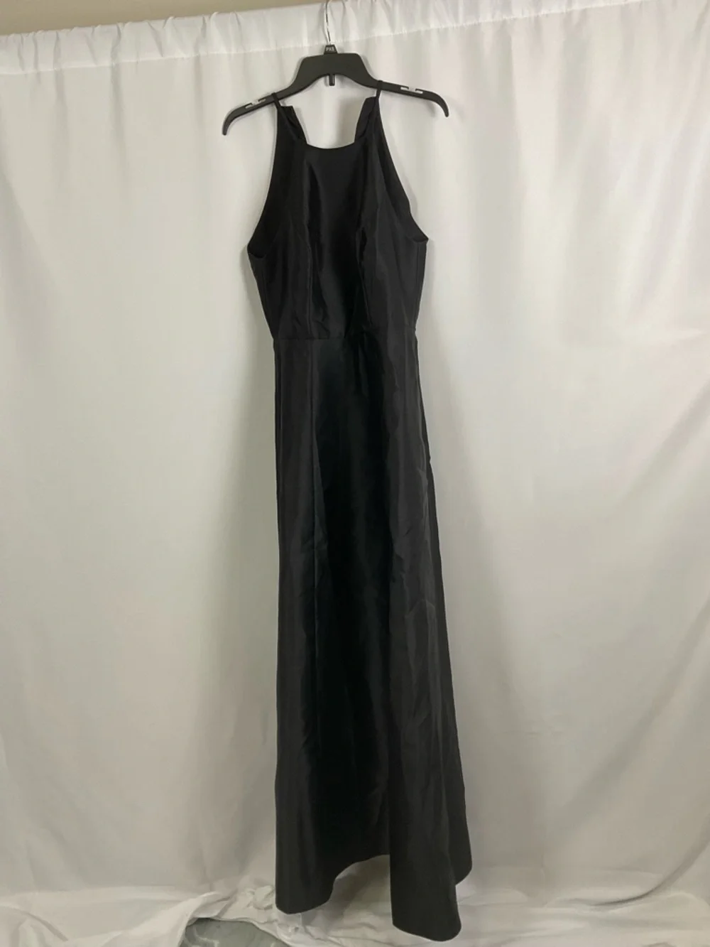 ALFRED SUNG Jewel Neck Halter A-Line Satin Maxi Dress in Black - Picture 2 of 6